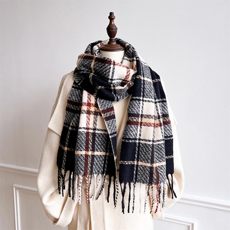 Winter Scarf for Women Imitation Cashmere Warm Plaid Pashmina Scarf Wraps Female Thick Soft Bufanda Tassel Shawl Poncho Stole