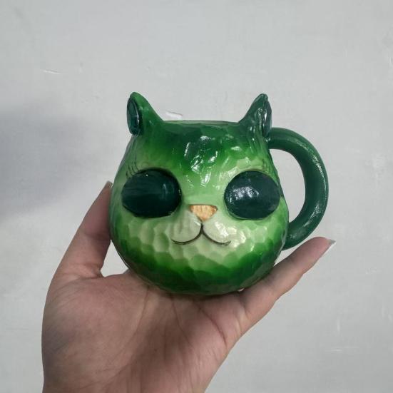 100ml Cat Mug Ergonomic Handle Stain-Proof High-Density Resin Drinking Cup 3D Artistic Cat Details Tea Cup