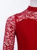 Kids Lace Patchwork Keyhole Back Long Sleeve Leotard Gymnastics Dance Bodysuit for Performance Competition Wear