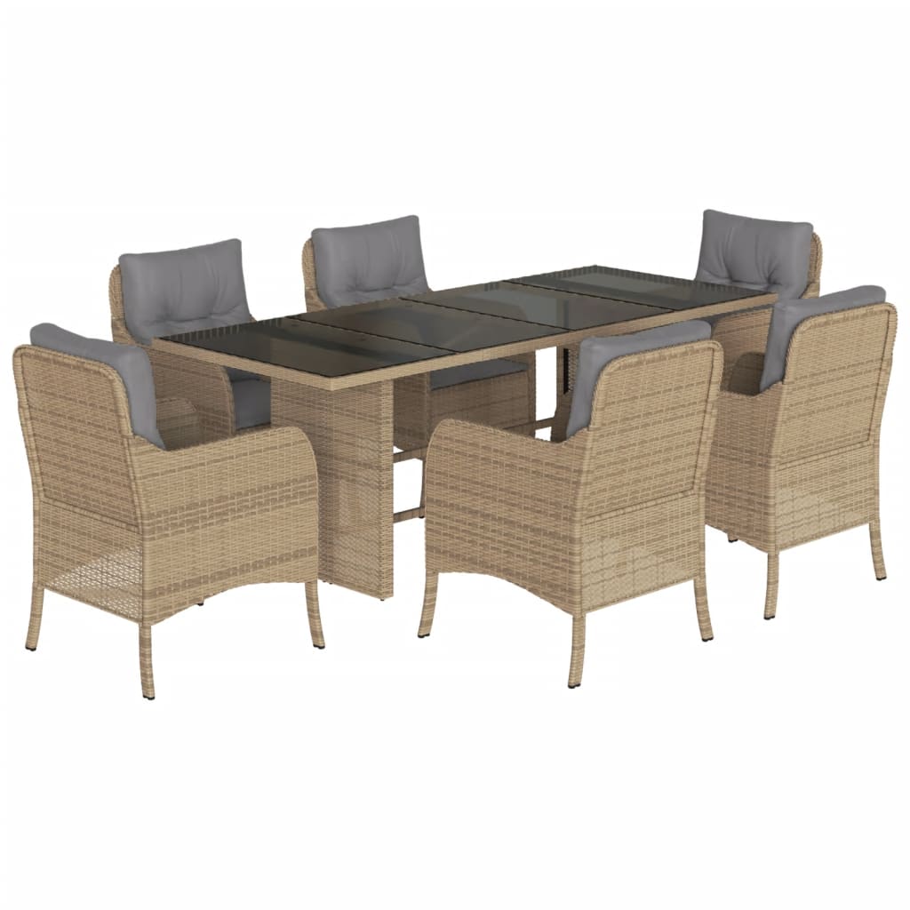 Vidaxl 7-Cz. Set di Mobili da Giardino con Cuscini, Beige, Polyrattan