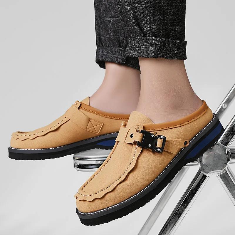 Fashion Men's Casual Slippers Loafers Lightweight Luxurious Comfortable Business Office Walking Shoes One Foot PU Leather Shoes 2025