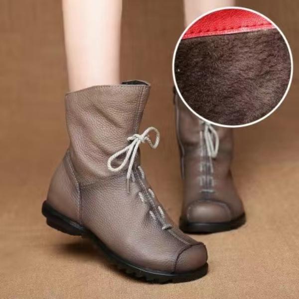 Dámské krátké kozačky z pravé kůže Plyš Retro Ležérní Podzim Zima Dámské Kozačky Voděodolné kožené teplé Sněhule