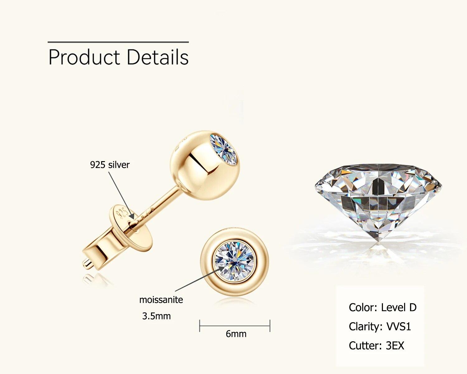 

D Цвет 3,5 мм Муассанит Алмазные серьги-гвоздики для женщин Стерлингового серебра 925 пробы в форме шара Рождественские серьги Новые забавные ювелирные изделия золотой