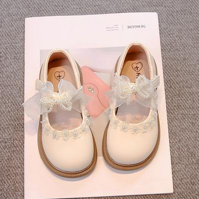 Girls Princess Leather Shoes 2025 Spring and Autumn New Children's Foreign Soft-soled Single Shoes Pearl Bow Girls Performance Shoes