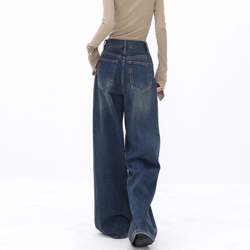 Loose Wide-leg Jeans for Women's Spring New Large Size Loose Fat Mm Straight Floor Trousers