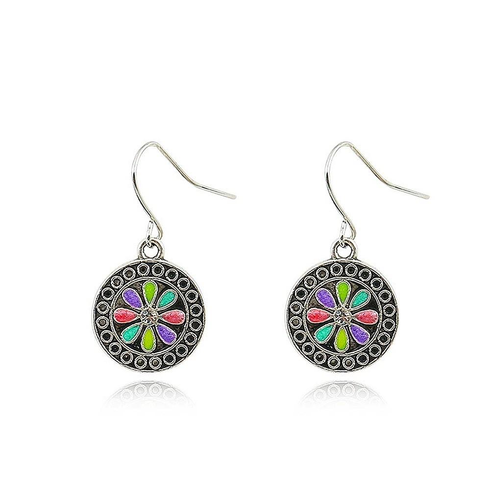Popular earrings, European and American creative alloy earrings, bohemian round oil drop earrings, ethnic style jewelry