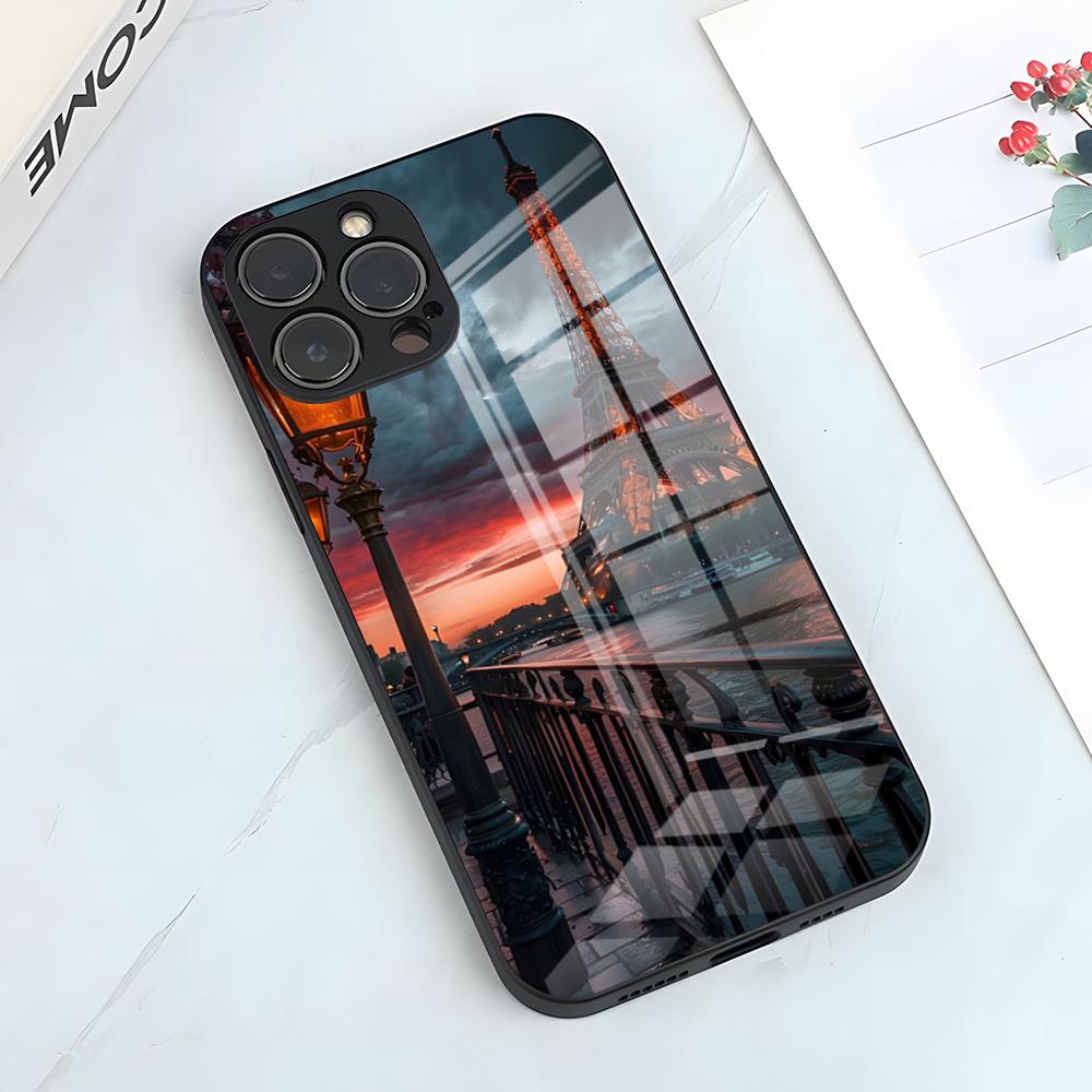 Eiffel Tower Paris Phone Case For IPhone 17 Pro Max 15 Pro 16 14 Plus 12 13 Mini 11 Pro Shockproof Glass Cover