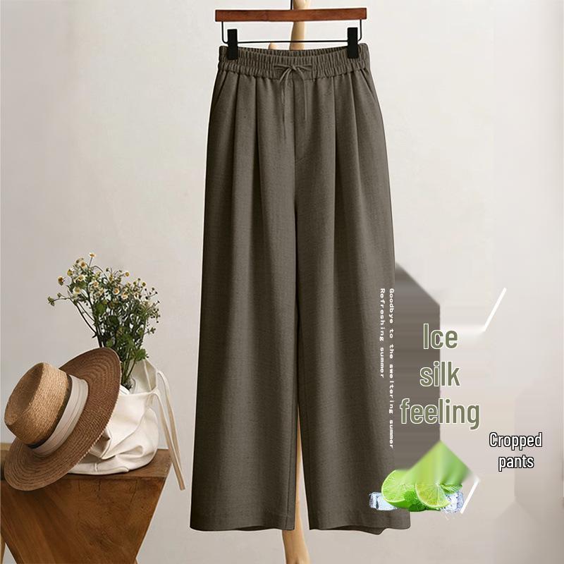 Women's Summer Ice Silk Wide-Leg 3/4 Pants | Petite Casual Elastic Waist Trousers