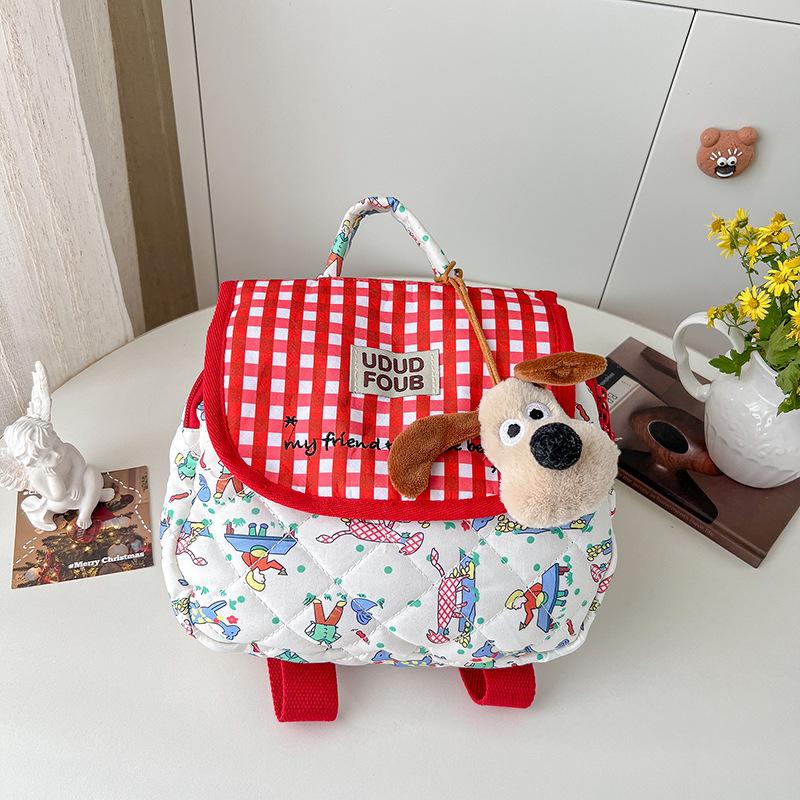 Cute Little Dog Checkered Boy-girl Embroidery Thread Small Backpack for Parents and Children's Baby Bag