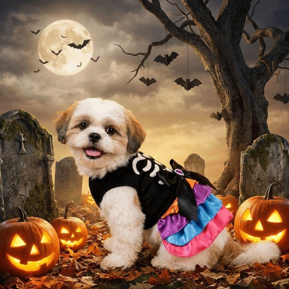 Soft Halloween Pet Cake Dress Comfortable Pet Skeleton Dress Dog Tutu Dress Cosplay