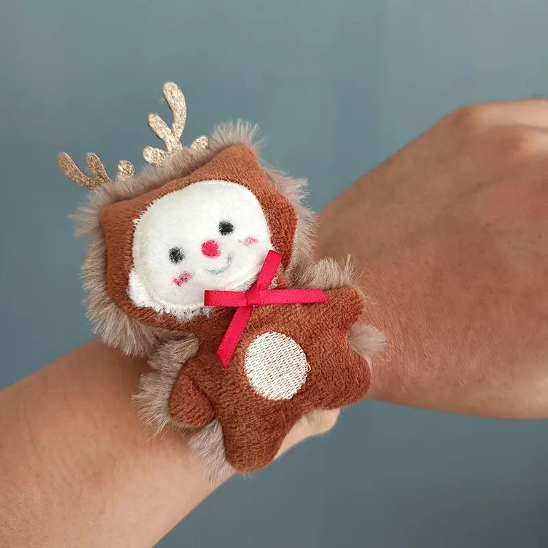 1/4pcsChristmas Snap Bracelet Plush Elk Snowman Design for Kids Party Games Xmas New Year Gift