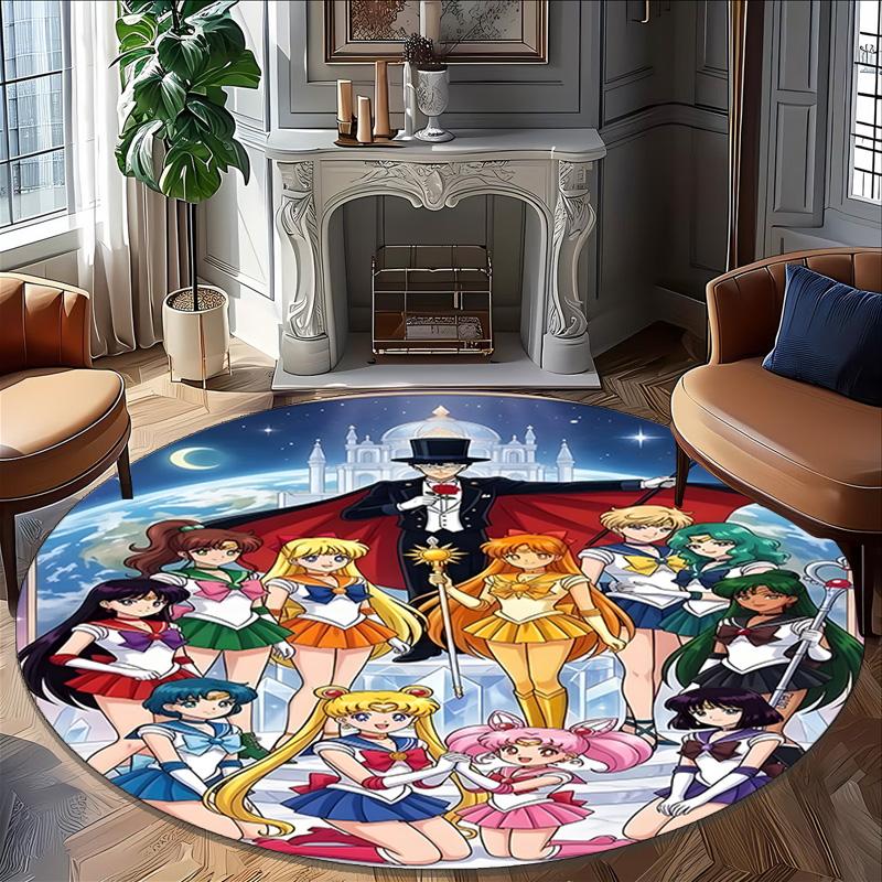 1pc Sailor Moon Carpet, Round Rug, Comfortable, Suitable for Entryways, Living Rooms, Office, And Bedrooms, Christmas Decoration