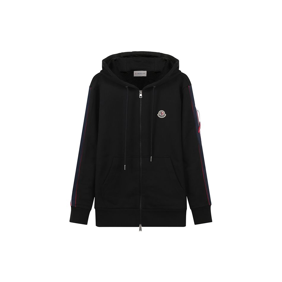 Moncler SS22 Katoenen Logo Tape Capuchon Ritsjack Herenjassen Zwart 8G00037809KR999 M