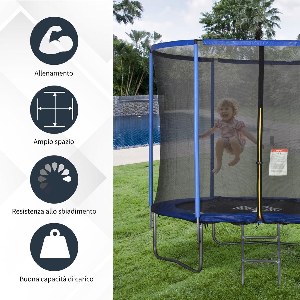 Outdoor Elastic Trampoline, Elastic Mat for Adults for Garden with Safety Net and Padded Edge, Garden and Home Games, Ø244x240cm, Blue and Black