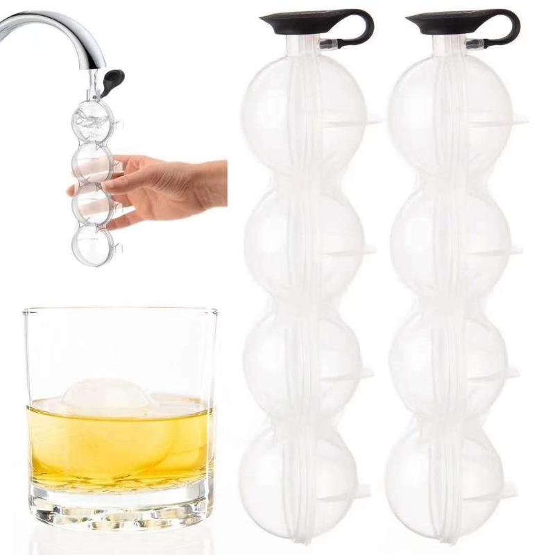 Kulatá kostka ledu na whiskey se 4 otvory, Výrobník ledových koulí, Forma na ledové kostky s víkem pro snadné vyjmutí, Novinka pro whiskey a koktejly