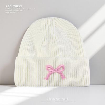 Korean Autumn and Winter Hat Women's Bow Knitted Hat Showing Face Small Wool Hat Warm Pullover Cold Hat Trendy