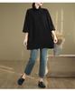 Plus Size Artistic Retro High Neck Short Sleeve Women's T-Shirt - Autumn 2025 Collection, Loose Slimming Fit, Regular Shoulder Base Layer