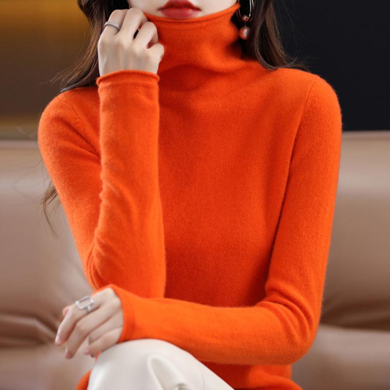 Women's Pure Wool Turtleneck Sweater - Autumn/Winter Fashionable Knitted Cashmere Pullover