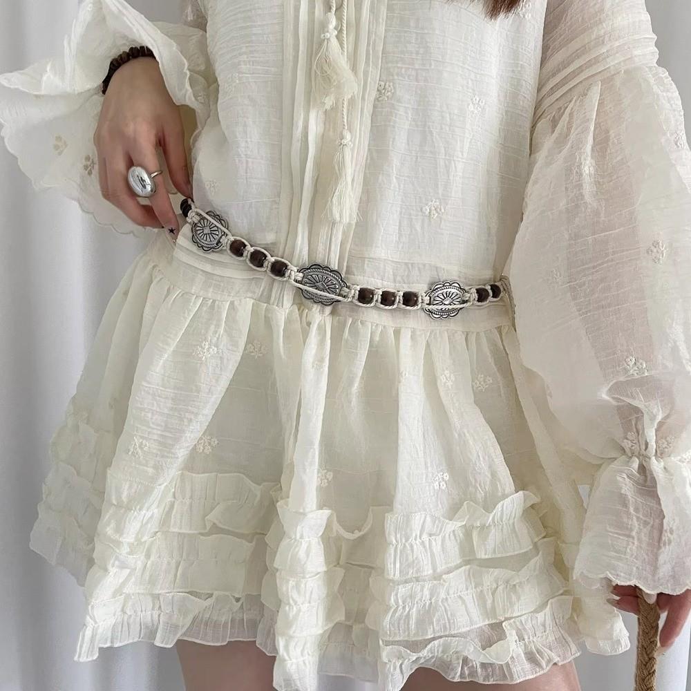 Adjustable Length Waist Belt Wooden Beads Decorative Belt Fashion Ladies Belt