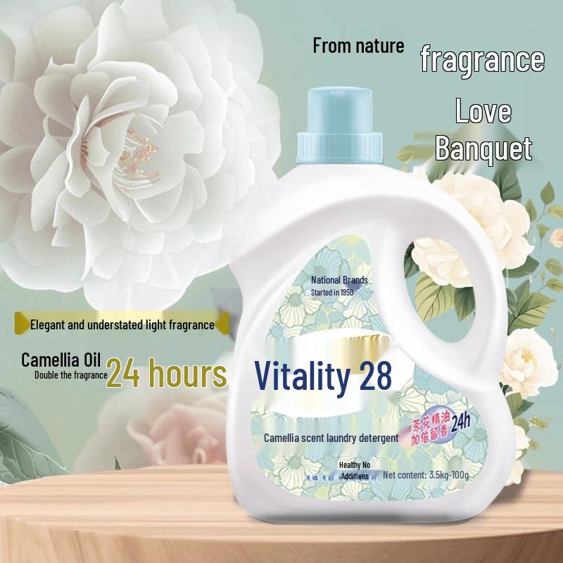 Vigor 28 Camellia Laundry Detergent: Economical Pack, Long-Lasting Fragrance, Effective Stain Removal.