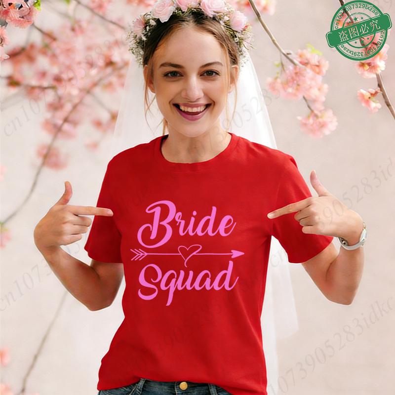 Team Bride Squad Matching T-Shirts, Arrow Heart Graphic Tees, Short Sleeve O Neck Tops for Bachelorette Party & Bridal Shower