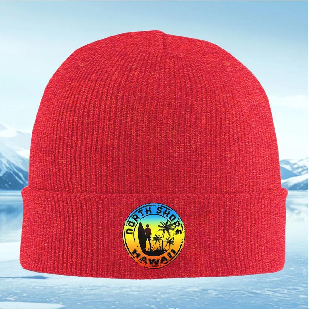 Surfer Palm Trees Hawaii Beach Logo Unisex Women Unisex Knitted Hat Beanie Pullover Cap Winter Thermal Warm Christmas Outdoor Cycli