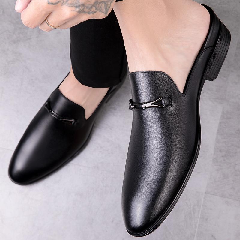 Fashion Genuine Leather Low Heel Slippers Breathable Male Half Footwear Business Casual Flats Half Drag New Arrival Men's Muller Shoes