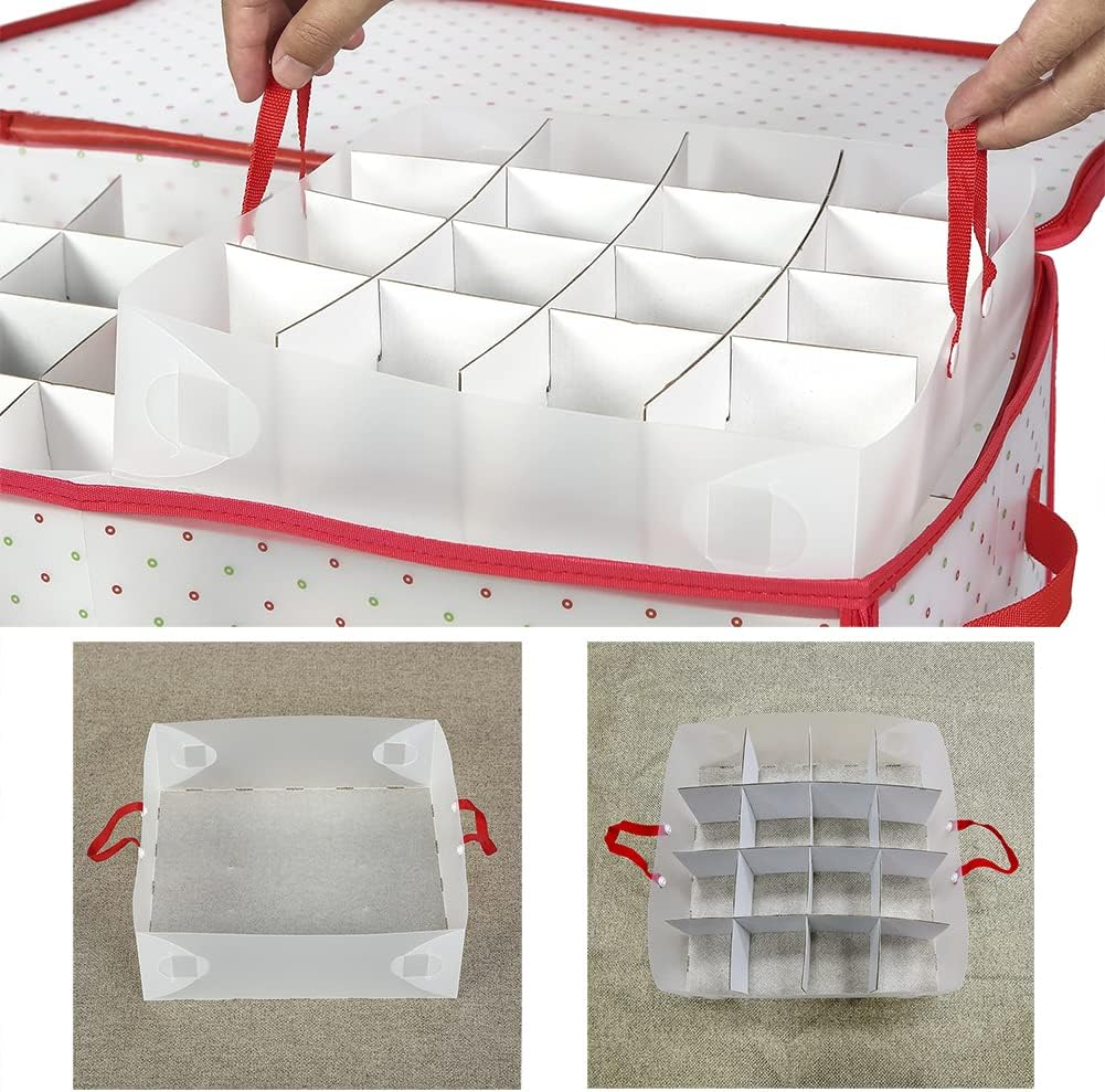 Plastic Christmas Ornament Storage Box with Dual Zipper Closure Box Contributes Slots for 128 Holiday Ornaments 3 Inch Keeps128 Xmas Holiday Ornaments