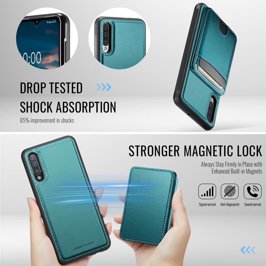 For Samsung Galaxy A50 Magnetic Case JEEHOOD J10 Leather Back Phone Cover with Detachable Card Holder Kickstand