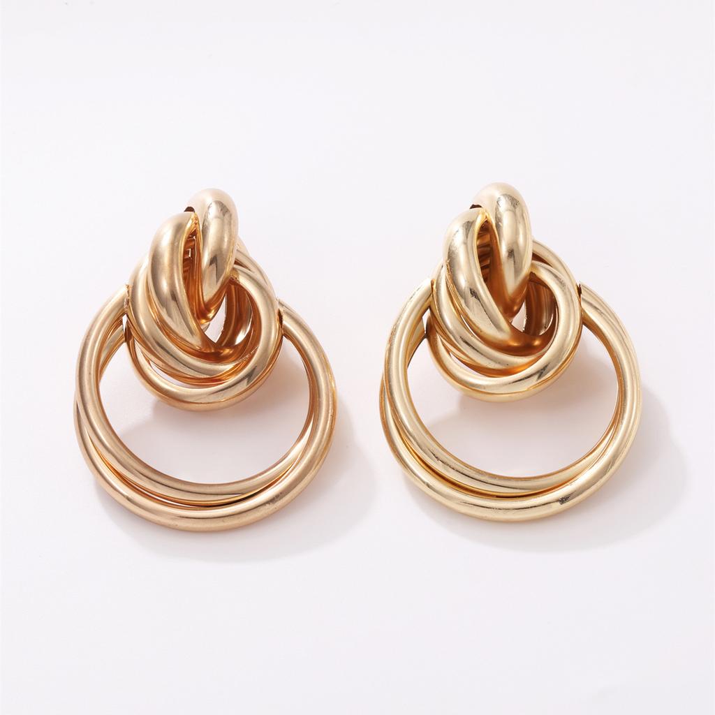 European and American exaggerated earrings, personality geometry, large circle metal trendy temperament, double-layer hollow tube earrings
