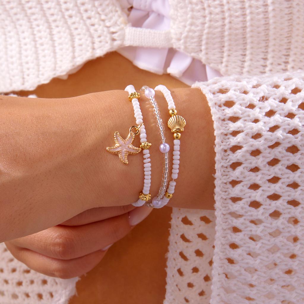 Handmade Shell Starfish Anklets for Women Bohemian Multilayer Rice Beads Bracelet On Leg Foot Chain Jewelry Barefoot Sandal Gift