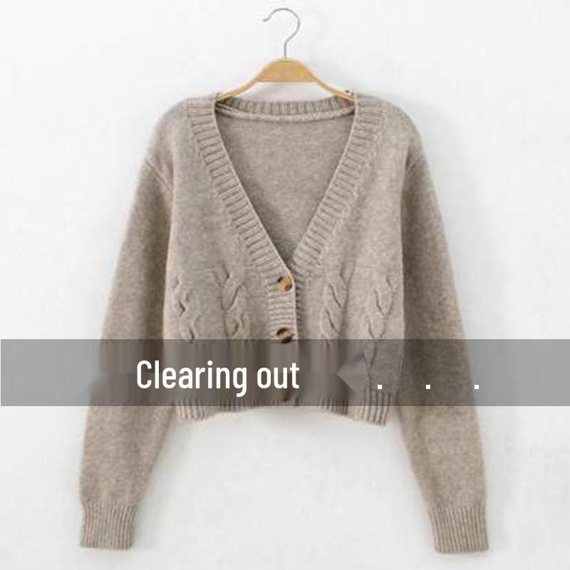 Women's Early Autumn Slimming Cable Knit Cardigan - Short, Single-Breasted, High-Waisted Sweater