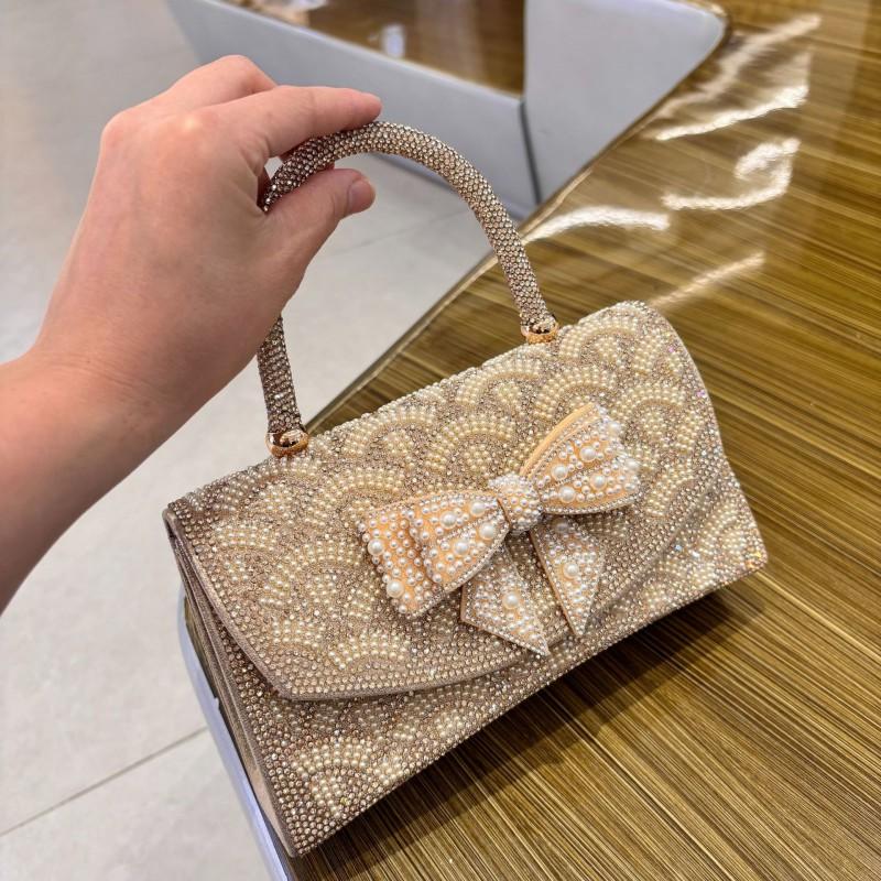 Elegant Chain Shoulder Bag Women Rhinestone Embellished Crossbody Clutch Square Shape With Magnet PVC Material Gold