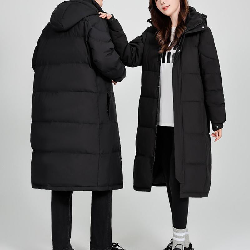 Luxury high-end winter long over-the-knee solid color loose thick windproof down jacket for men and women couples