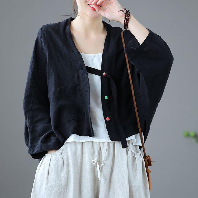 Übergroße Damenbekleidung Frühling und Sommer Locker Langarm Mode Baumwolle und Hanf Strickjacke Sonnenschutzmantel