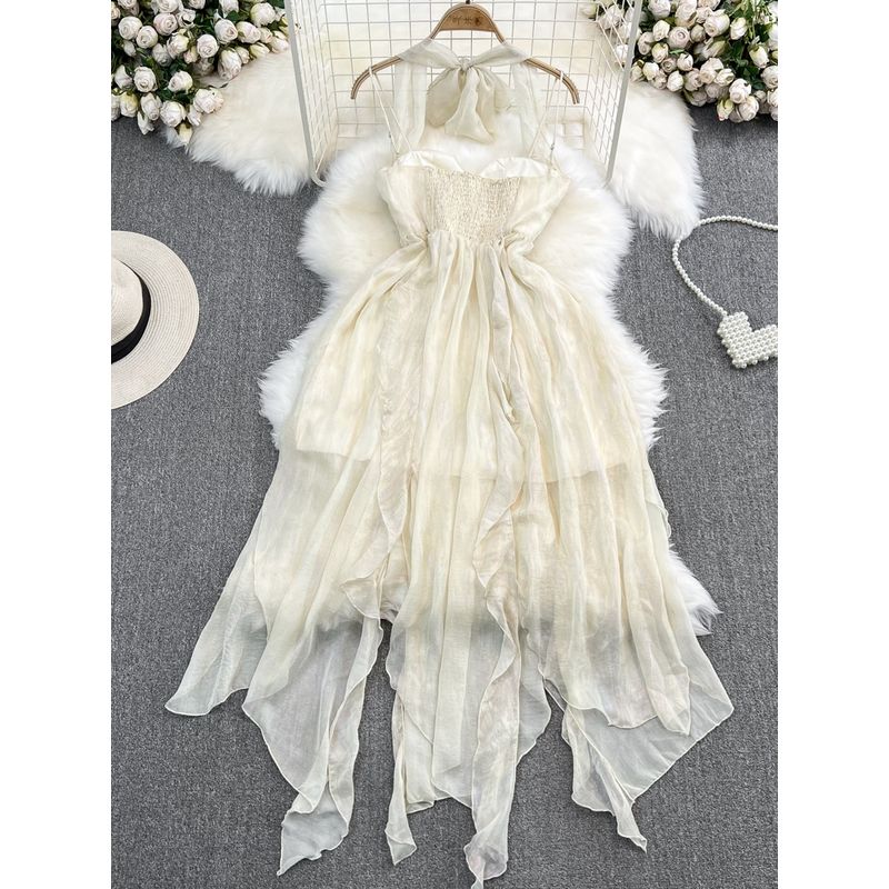 Chic Open Back A- line Fairy Dress Seaside Vacation Halterneck