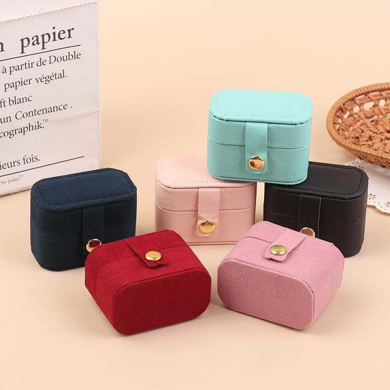 Mini Portable Jewelry Storage Bag Travel Simple Leather Or Velvet Ring Necklace Earrings Storage Box Organizer Display Gift Box
