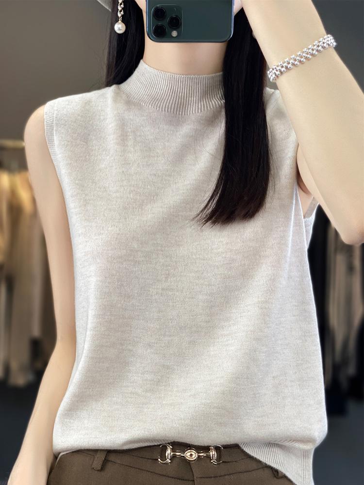 

Женский жилет без рукавов Qinghe кашемир 50% шерсть 50% шелк тутового шелкопряда летний универсальный однотонный M бежевый