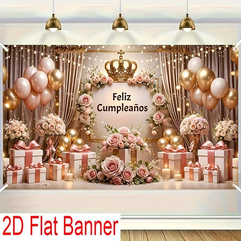 1Pcs Spanish Happy Birthday Pink Curtains Theme Decoration Background Birthday Backdrop Decorations For Photo Studio Booth Party