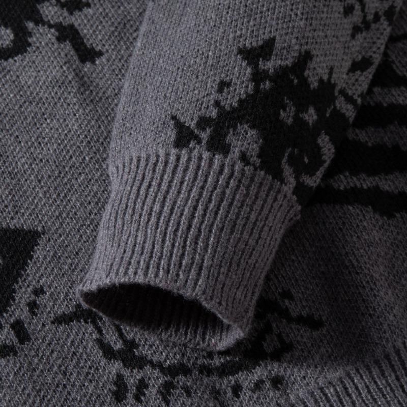 Mens Loose Crew Neck Long Sleeve Personalized Eye Pattern Warm Knit Sweater