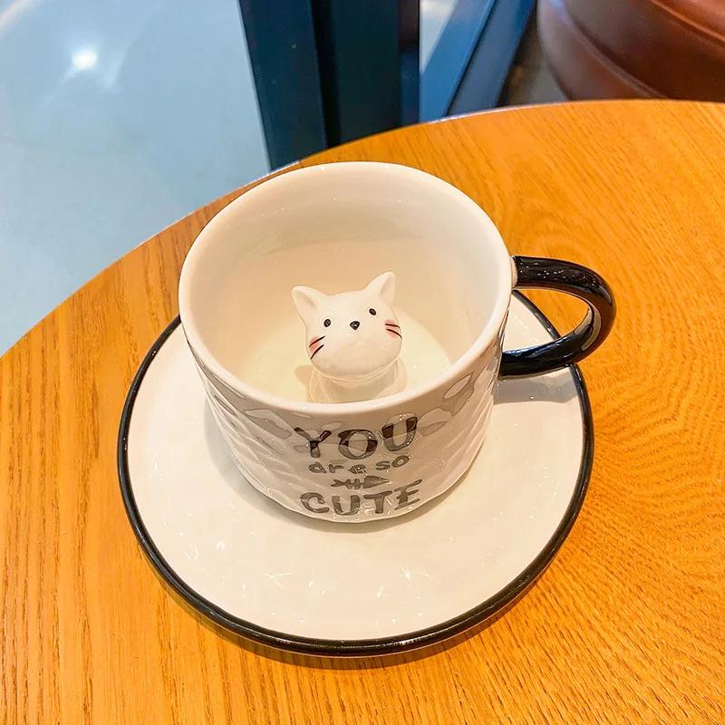 Cute Kitten Ceramic Cat Claw Cup Cup Bottom Animal Water Cup  Cat Cup Coffee Three-dimensional Cup