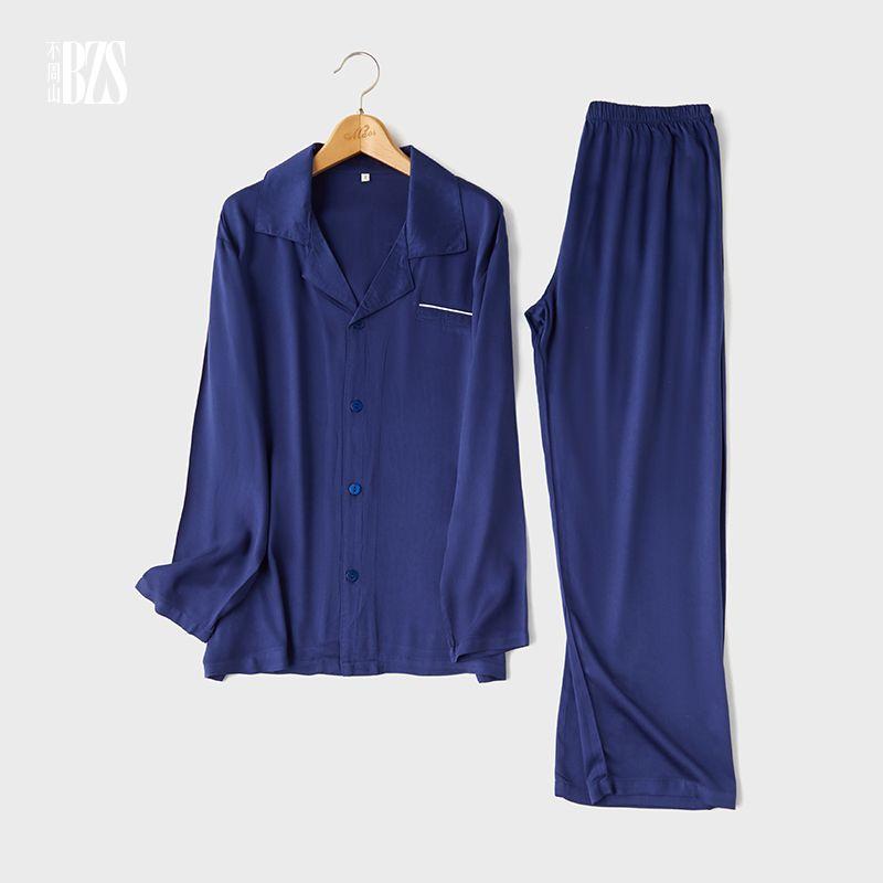 Satin Spring and Autumn Korean Style Tribute Satin Rayon Ice Silk Plus size Long sleeve Set Cotton Silk Men's Homewear Pajamas Couple