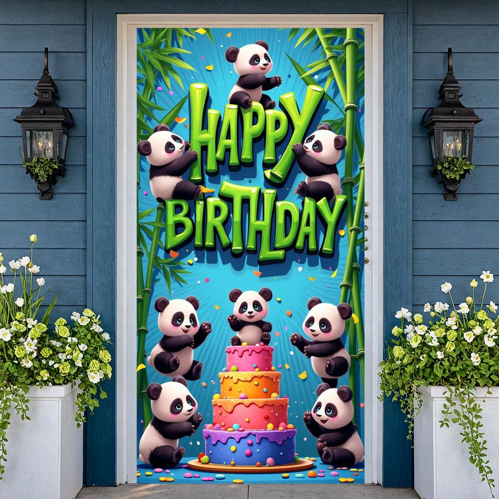 Geburtstags-Fotohintergrund Niedliches Panda-Design Banner Geburtstagsfeier-Banner Blauer Hintergrund Geburtstagsveranstaltungs-Display Für Panda