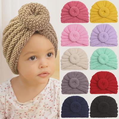 Nieuwe Winter Baby Wol Donut Hoed - Warme Gebreide Effen Kleur Foetale Muts