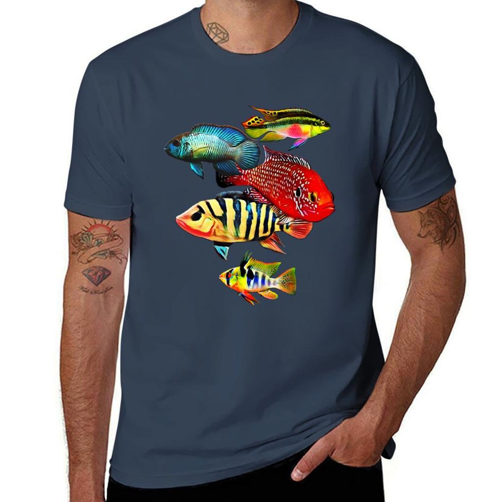 Dwarf Cichlids GerUnisex Blue Ram Kribensis Aquarium Fish Gift TShirt Plus Size Basic Cotton TShirt