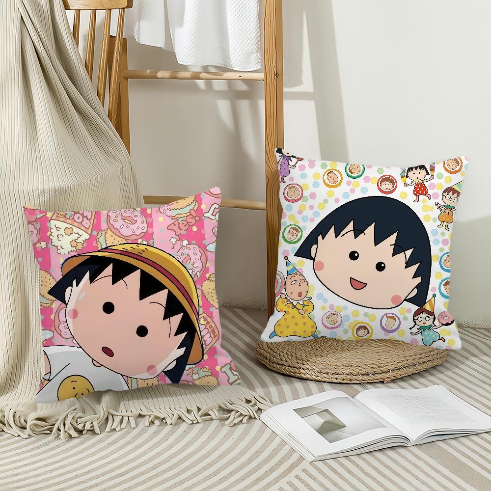 Tecknad C-Chibi M-Maruko-C-chan Kuddfodral Kontorskuddar Lämpliga för Soffa Bil Sovrum Dekorativt Kuddfodral