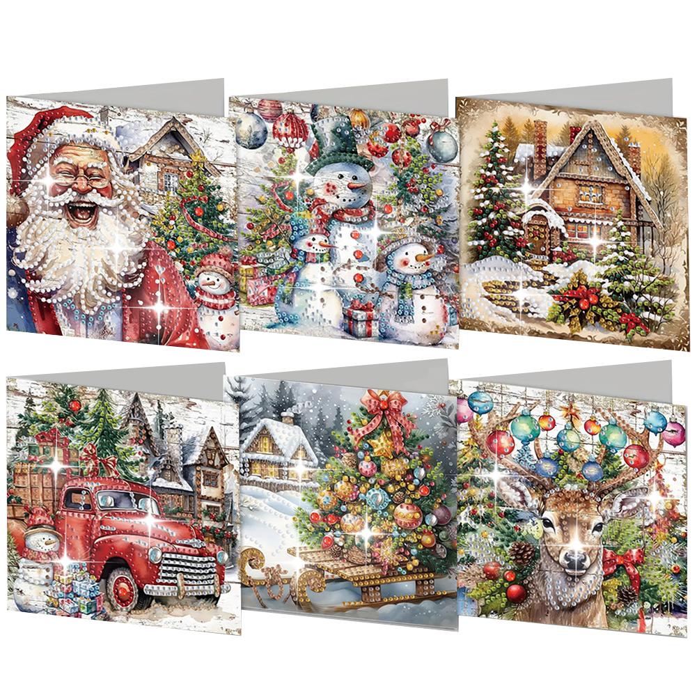 6Pcs Christmas Tree DIY Diamond Painting Card Rhinestone Painting Card Kit Diamond Painting Greeting Card for Adults Beginners
