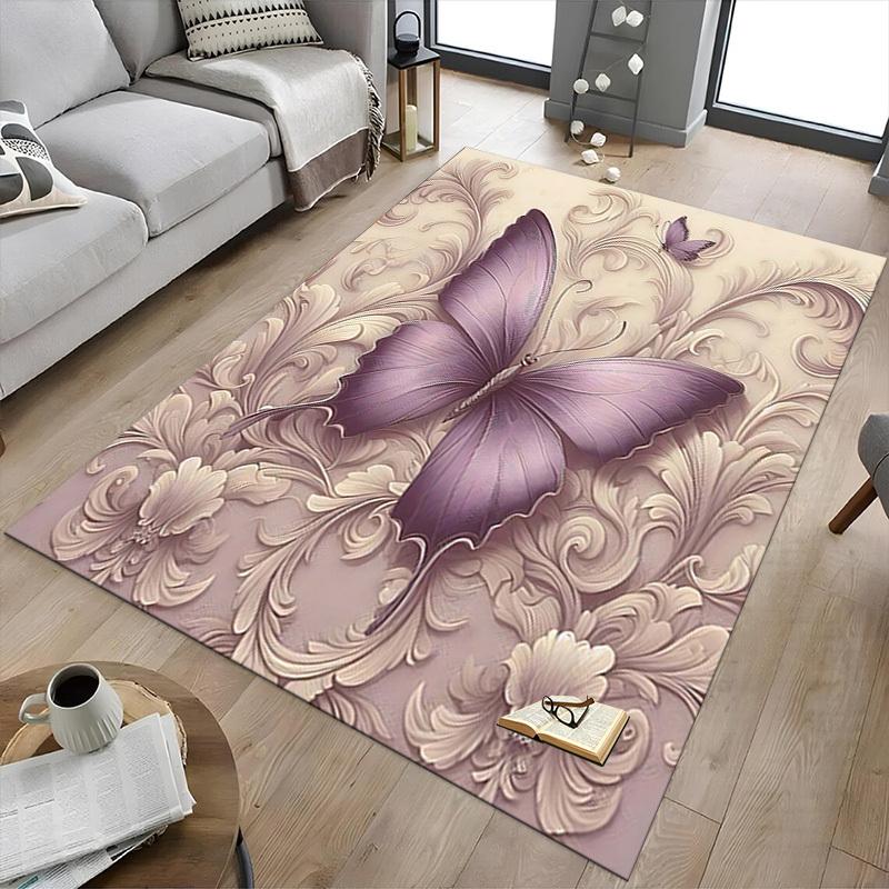 1PC Butterfly Floral Anti-slip carpet, suitable for Office, bedroomand playrooms. It can also be used as a sofa footrest cover-R85
