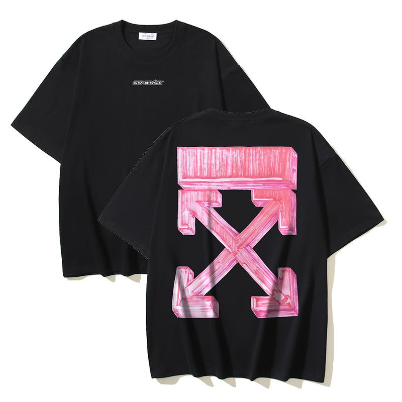 Off-White Wiosna/Lato 2025 Nowe OW Wzór Strzałki Graffiti 3D Bluza z Okrągłym Dekoltem z Krótkim Rękawem Męska i Damska