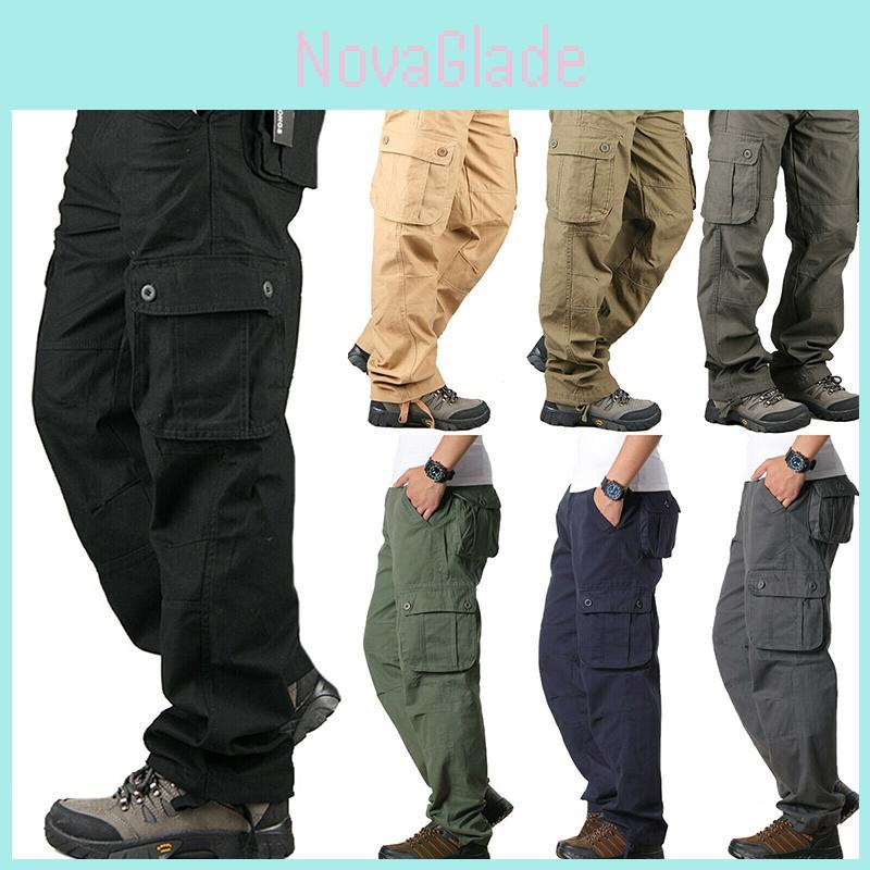 Comfortable Men's Cargo Pocket Work Pants For Casual Hiking And Outdoor Activities